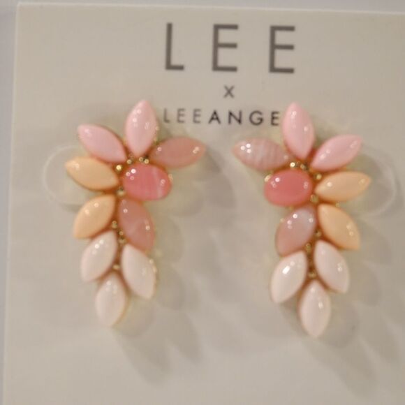 Nordstrom Lee by Lee Angel PInk Cabochon Leaf Earrings Ear Climbers NWT 50 - Picture 2 of 4